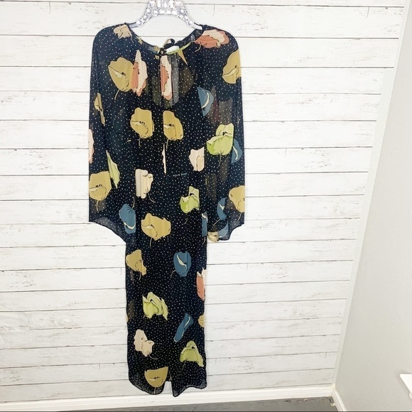 Zara Bloggers Favorite Black Bell Sleeve Wide Leg Cropped Print Jumpsuit XS - Picture 5 of 14